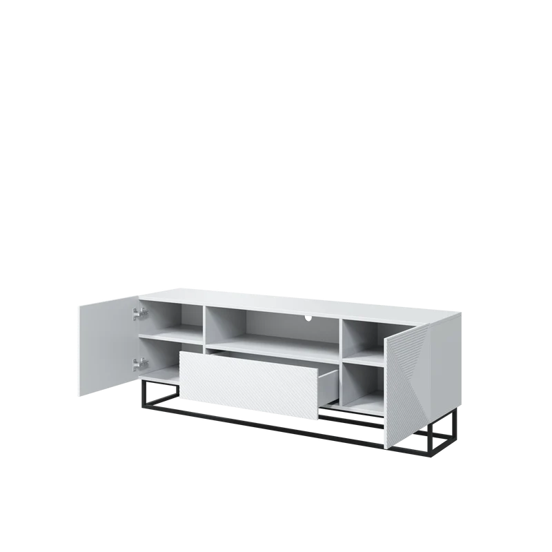 Mobile TV 2 ante 1 cassetto in legno laminato con piede in metallo Asha 167x40 cm