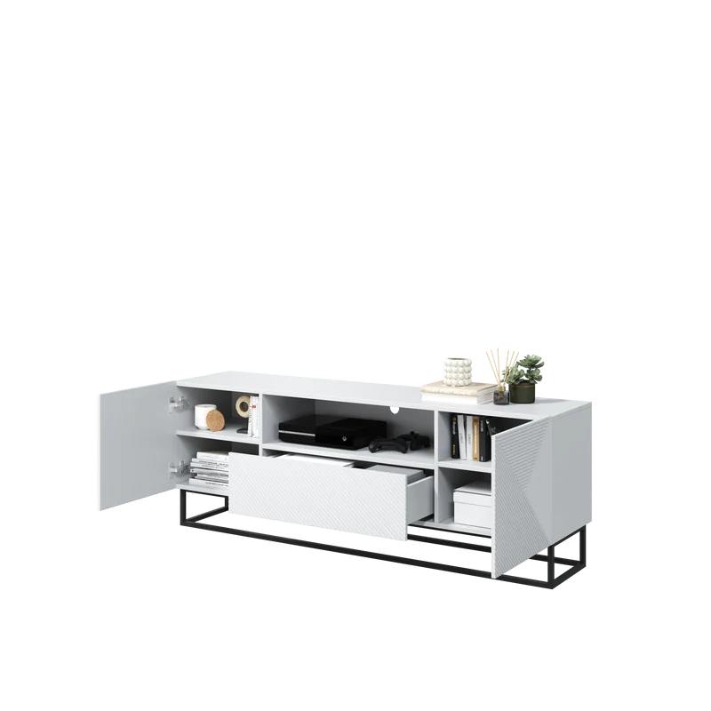 Mobile TV 2 ante 1 cassetto in legno laminato con piede in metallo Asha 167x40 cm