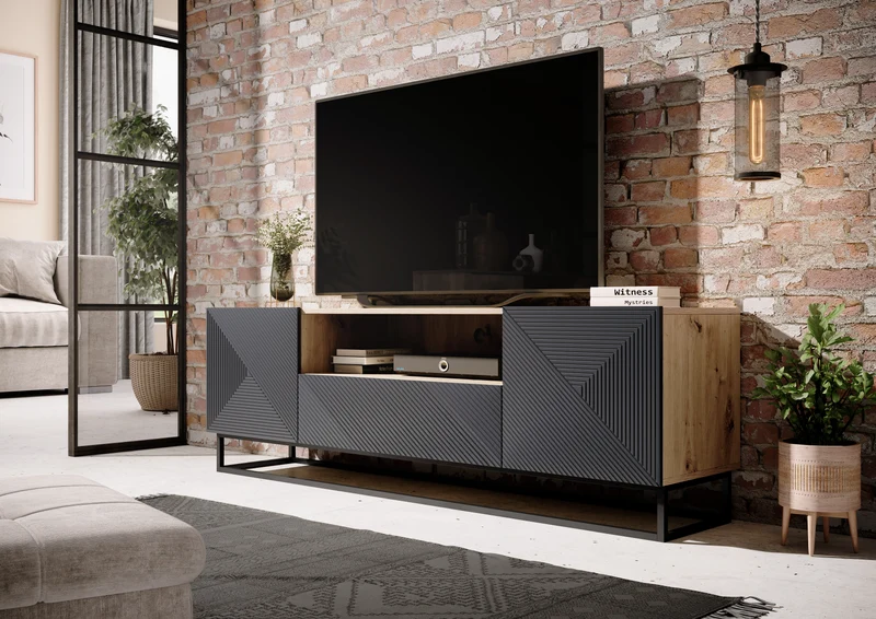 Mobile TV 2 ante 1 cassetto in legno laminato con piede in metallo Asha 167x40 cm