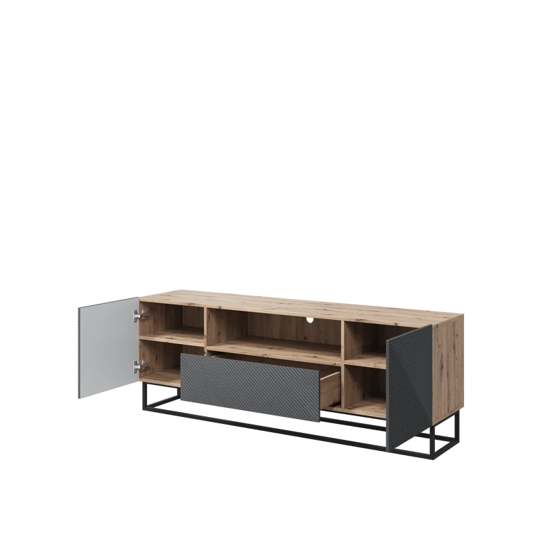 Mobile TV 2 ante 1 cassetto in legno laminato con piede in metallo Asha 167x40 cm