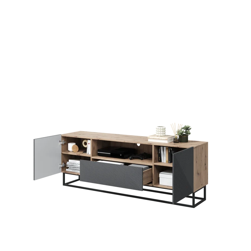 Mobile TV 2 ante 1 cassetto in legno laminato con piede in metallo Asha 167x40 cm