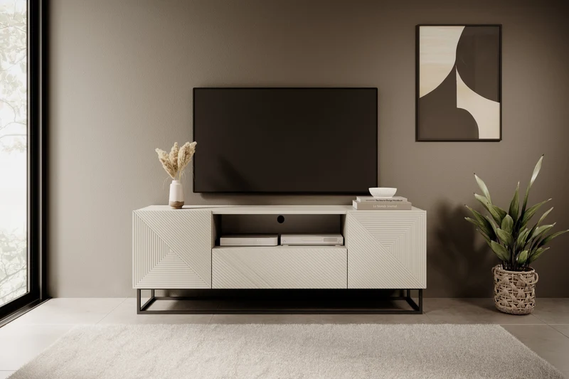 Mobile TV 2 ante 1 cassetto in legno laminato con piede in metallo Asha 167x40 cm