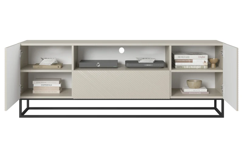 Mobile TV 2 ante 1 cassetto in legno laminato con piede in metallo Asha 167x40 cm