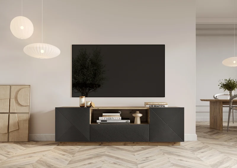 Mobile TV 2 ante 1 cassetto in legno laminato Asha 167 x 40 cm