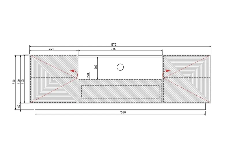 Mobile TV 2 ante 1 cassetto in legno laminato Asha 167 x 40 cm