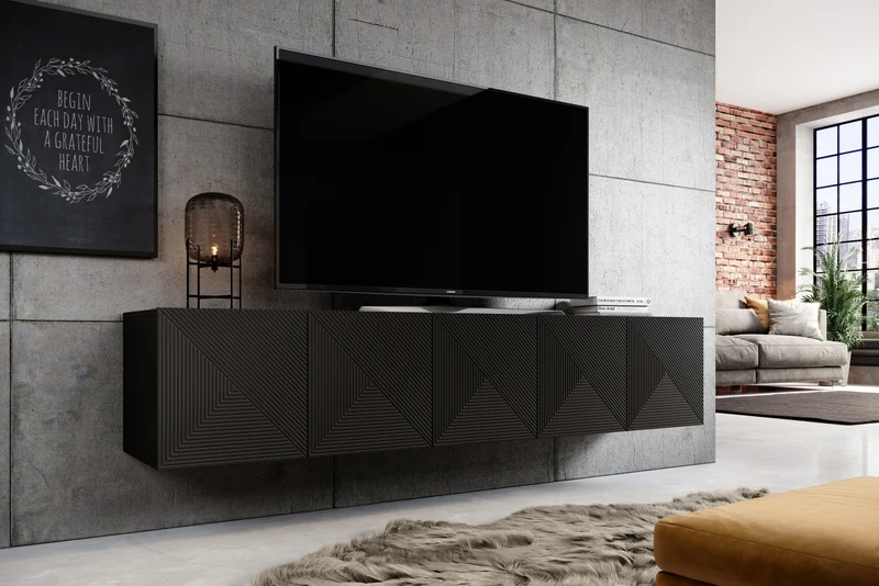 Mobile TV sospeso 5 ante in legno laminato Asha 200 x 40 cm
