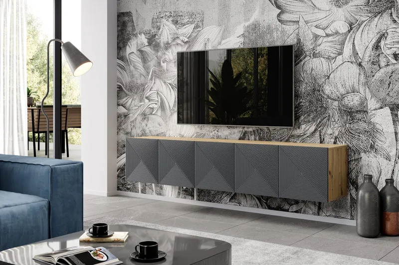Mobile TV sospeso 5 ante in legno laminato Asha 200 x 40 cm