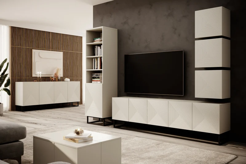 Mobile TV sospeso 5 ante in legno laminato Asha 200 x 40 cm