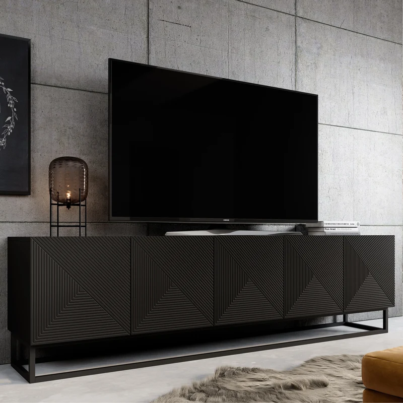 Mobile TV 5 ante in legno laminato con piede in metallo Asha 200 x 40 cm