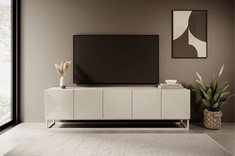 Mobile TV 5 ante in legno laminato con piede in metallo Asha 200 x 40 cm