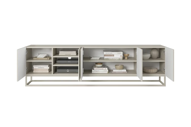 Mobile TV 5 ante in legno laminato con piede in metallo Asha 200 x 40 cm
