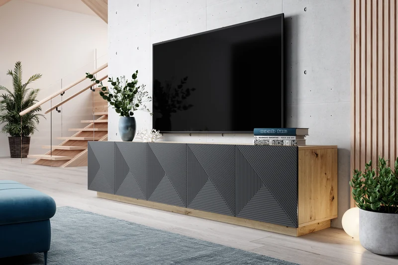 Mobile TV 5 ante in legno laminato Asha 200 x 40 cm