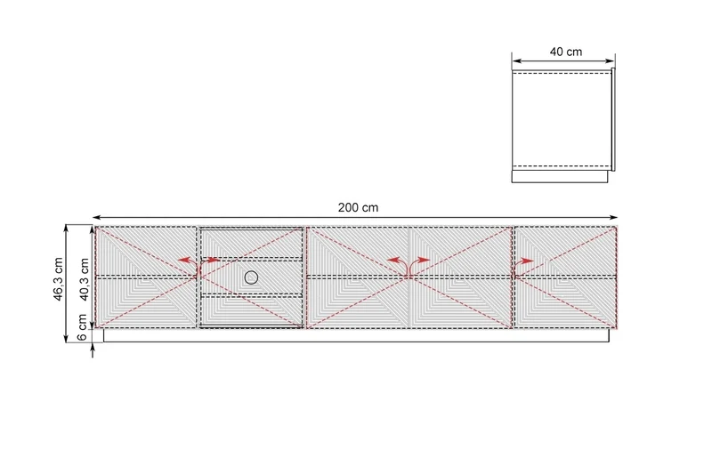 Mobile TV 5 ante in legno laminato Asha 200 x 40 cm