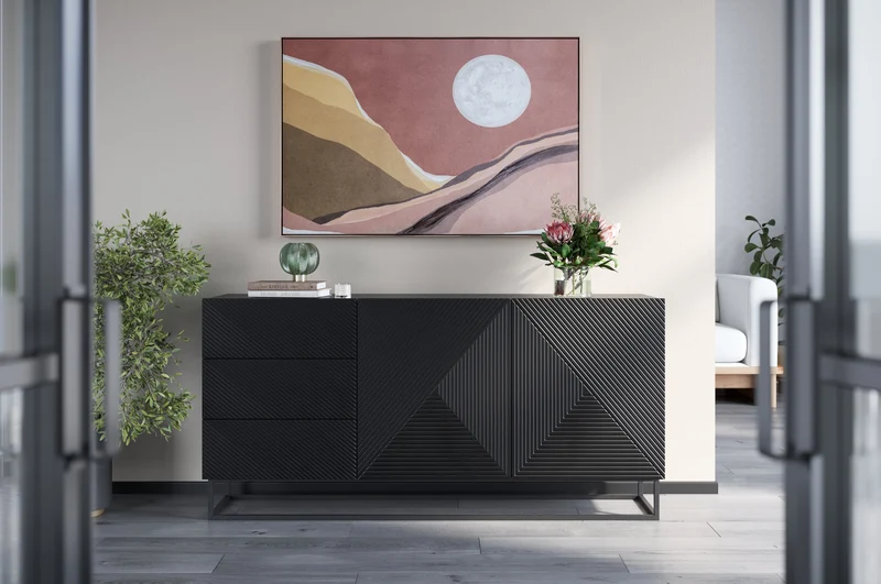 Madia 2 ante 3 cassetti in legno laminato con piede in metallo Asha 167x43 cm