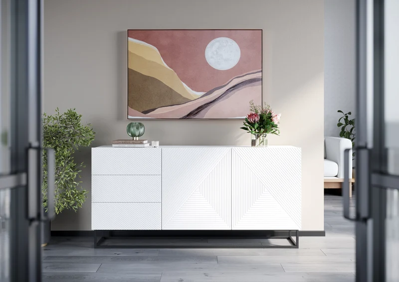 Madia 2 ante 3 cassetti in legno laminato con piede in metallo Asha 167x43 cm
