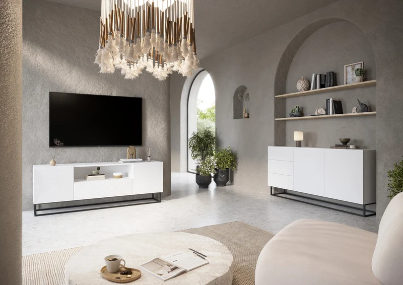 Madia 2 ante 3 cassetti in legno laminato con piede in metallo Asha 167x43 cm