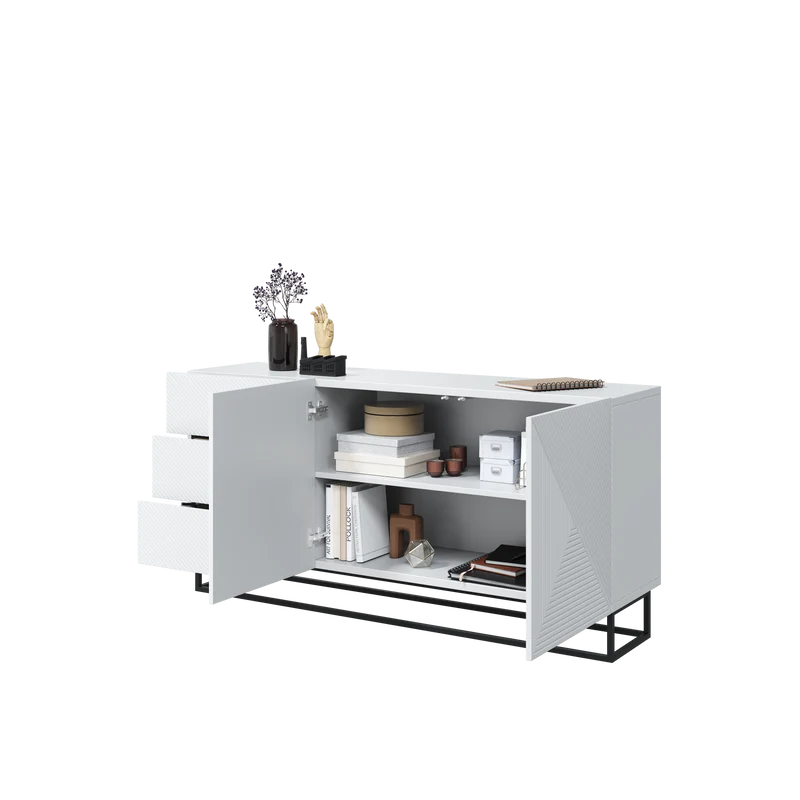 Madia 2 ante 3 cassetti in legno laminato con piede in metallo Asha 167x43 cm