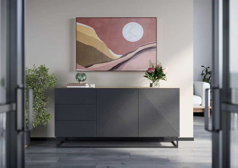 Madia 2 ante 3 cassetti in legno laminato con piede in metallo Asha 167x43 cm