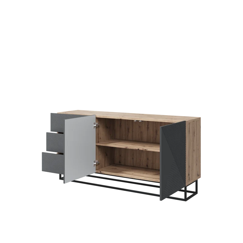 Madia 2 ante 3 cassetti in legno laminato con piede in metallo Asha 167x43 cm