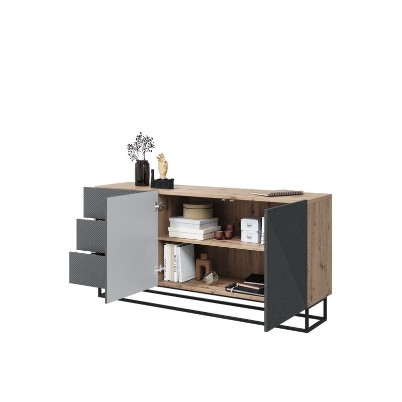 Madia 2 ante 3 cassetti in legno laminato con piede in metallo Asha 167x43 cm