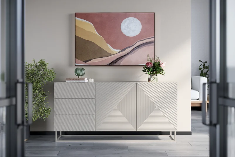 Madia 2 ante 3 cassetti in legno laminato con piede in metallo Asha 167x43 cm