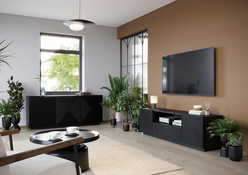 Madia 2 ante 3 cassetti in legno laminato Asha 167x43 cm