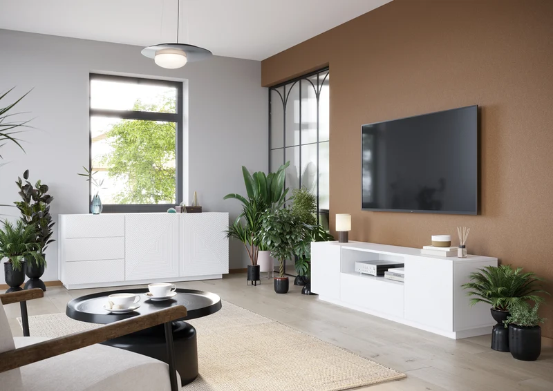 Madia 2 ante 3 cassetti in legno laminato Asha 167x43 cm
