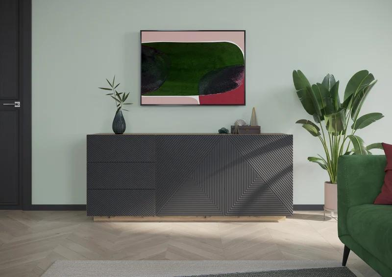 Madia 2 ante 3 cassetti in legno laminato Asha 167x43 cm