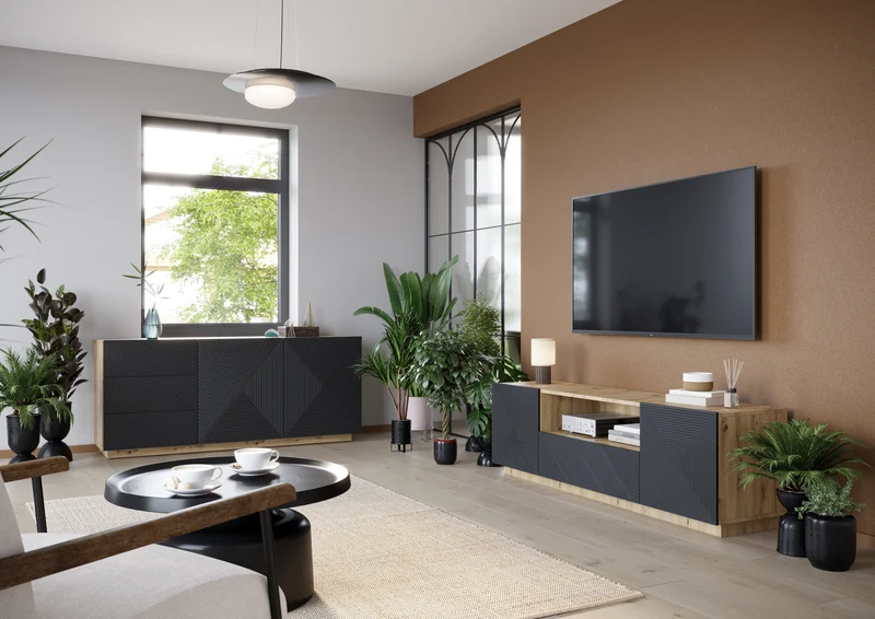 Madia 2 ante 3 cassetti in legno laminato Asha 167x43 cm