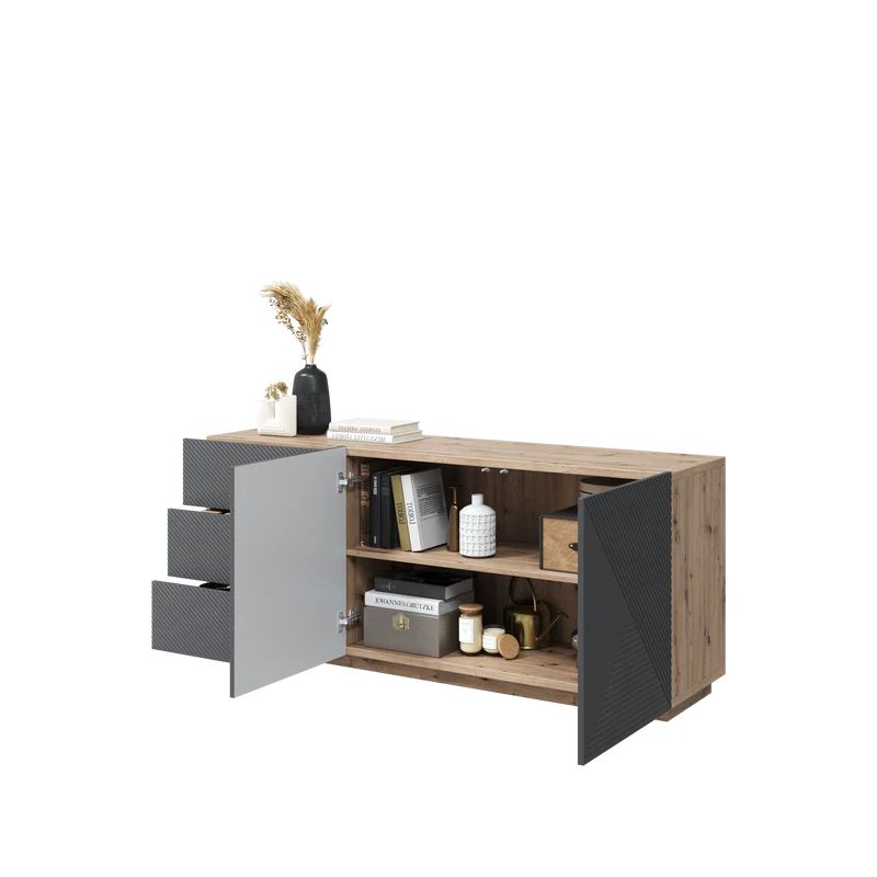 Madia 2 ante 3 cassetti in legno laminato Asha 167x43 cm