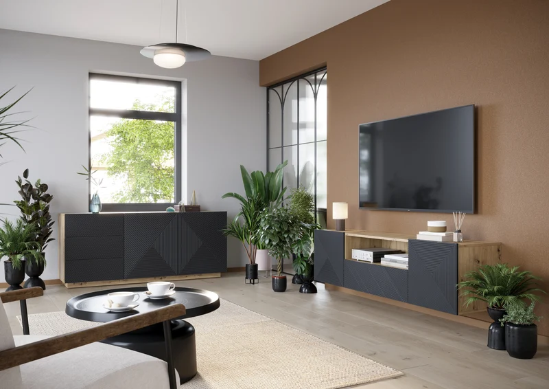 Madia 2 ante 3 cassetti in legno laminato Asha 167x43 cm