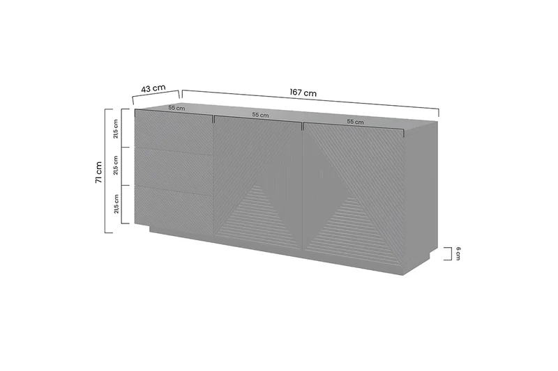 Madia 2 ante 3 cassetti in legno laminato Asha 167x43 cm
