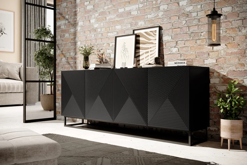 Madia 4 ante in legno laminato con piede in metallo Asha 200 x 43 cm