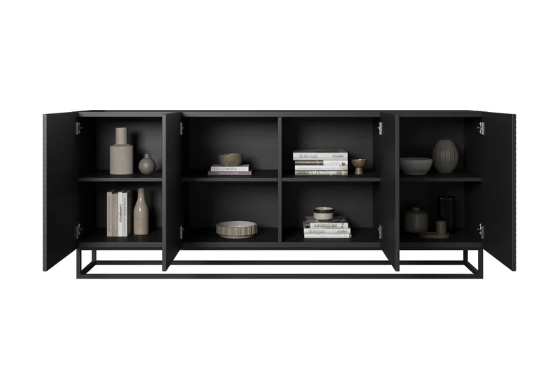 Madia 4 ante in legno laminato con piede in metallo Asha 200 x 43 cm