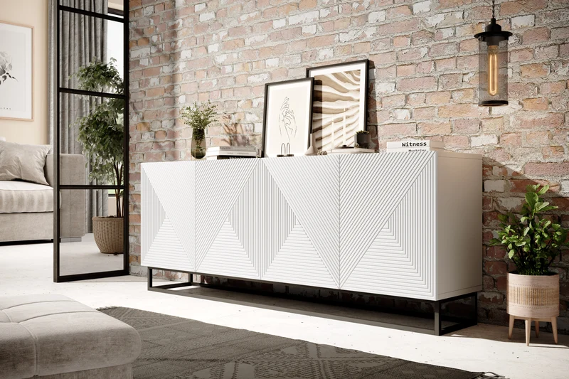 Madia 4 ante in legno laminato con piede in metallo Asha 200 x 43 cm