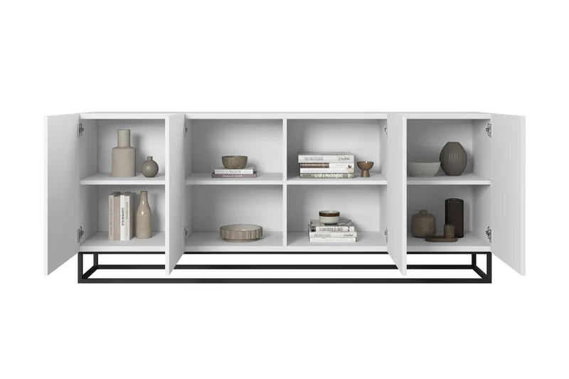 Madia 4 ante in legno laminato con piede in metallo Asha 200 x 43 cm