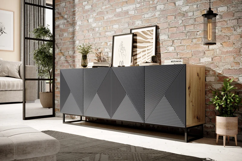 Madia 4 ante in legno laminato con piede in metallo Asha 200 x 43 cm