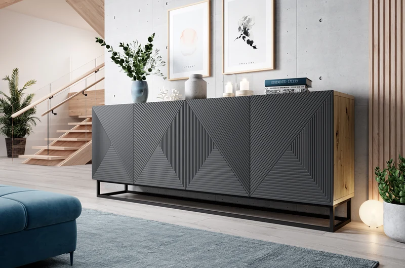Madia 4 ante in legno laminato con piede in metallo Asha 200 x 43 cm