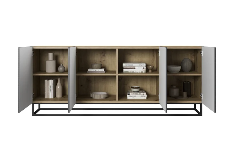 Madia 4 ante in legno laminato con piede in metallo Asha 200 x 43 cm