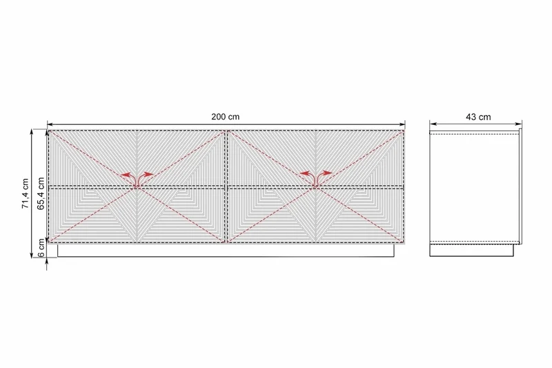 Madia 4 ante in legno laminato Asha 200 x 43 cm