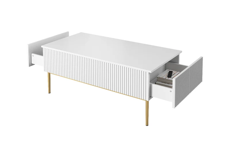Tavolino Nicole 2 cassetti 120x60 cm piede in metallo oro