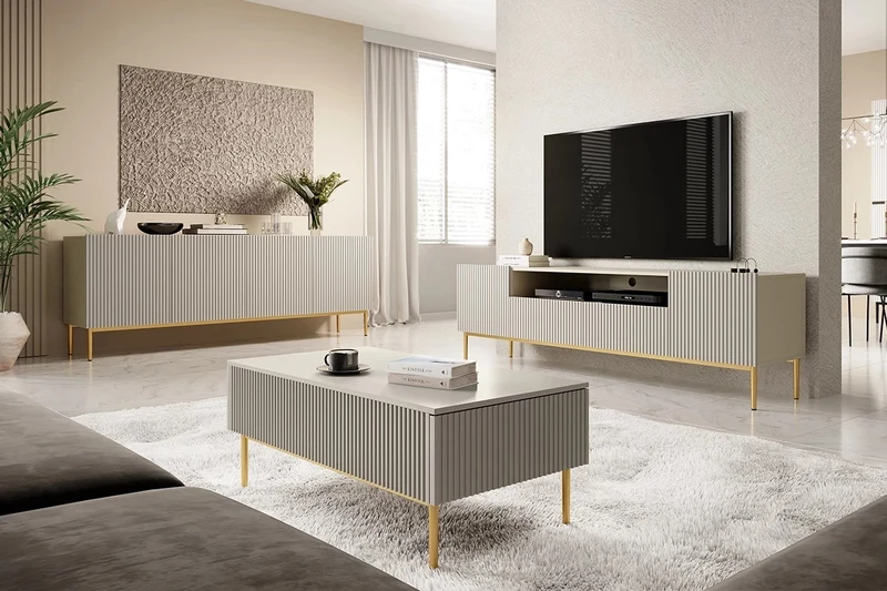 Tavolino Nicole 2 cassetti 120x60 cm piede in metallo oro