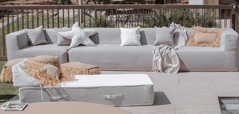 MXHOME Anreihbares Sofa - Abnehmbarer Bezug 5/6-Sitzer - Leineneffekt Taupe - Outdoor