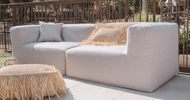 MXHOME Anreihbares Sofa - Abnehmbarer 3-Sitzer- Leineneffekt Taupe - Outdoor