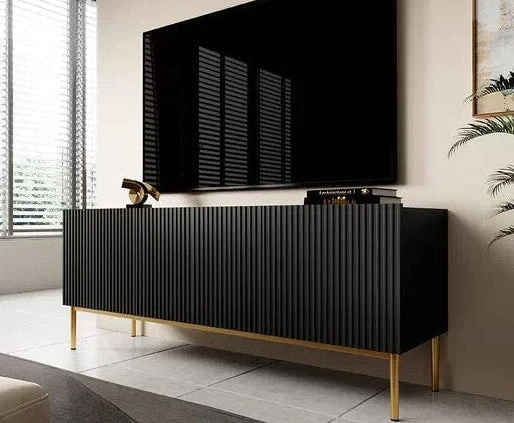 Mobile TV 2 ante a ribalta 1 cassetto con piede in metallo oro Nicole 150x45 cm
