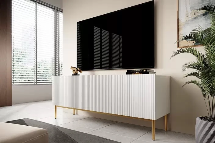Mobile TV 2 ante a ribalta 1 cassetto con piede in metallo oro Nicole 150x45 cm