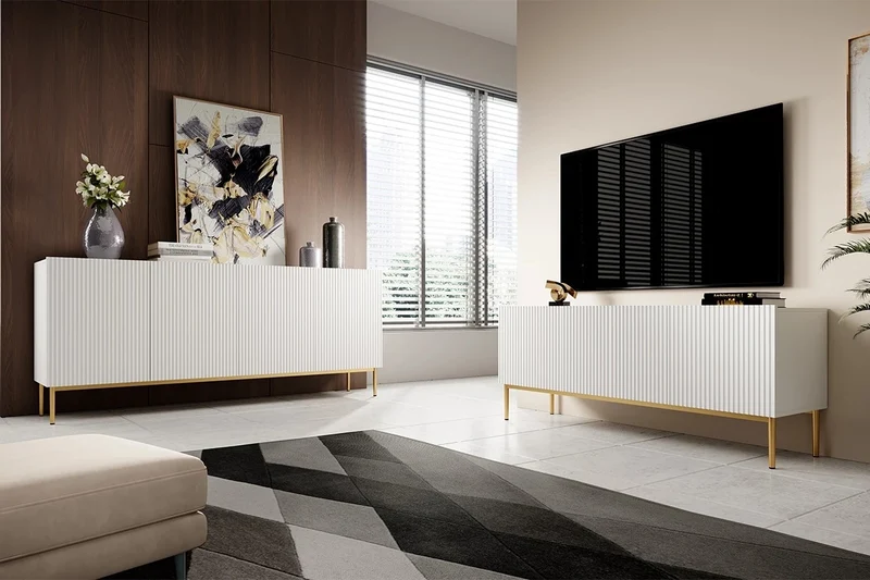 Mobile TV 2 ante a ribalta 1 cassetto con piede in metallo oro Nicole 150x45 cm