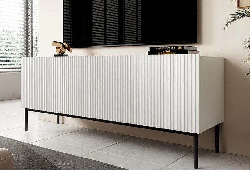 Mobile TV 2 ante a ribalta 1 cassetto con piede in metallo nero Nicole 150x45 cm