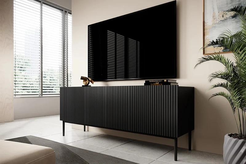 Mobile TV 2 ante a ribalta 1 cassetto con piede in metallo nero Nicole 150x45 cm