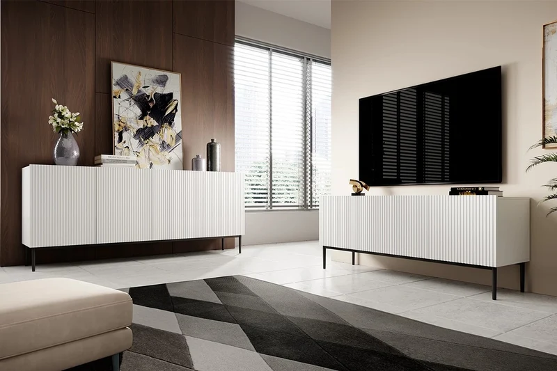 Mobile TV 2 ante a ribalta 1 cassetto con piede in metallo nero Nicole 150x45 cm